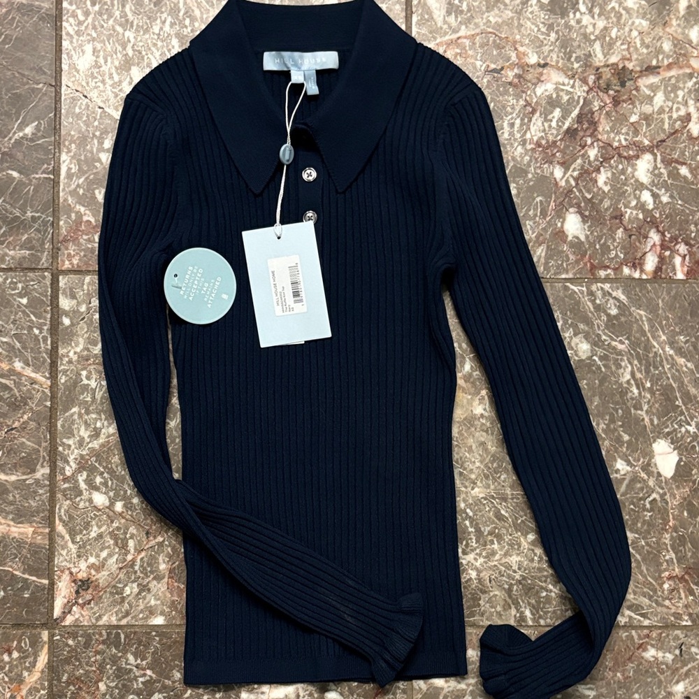 Hill House Navy Blue Ruffle Knit Top